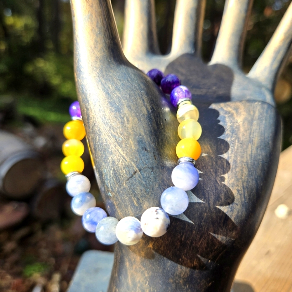 Amethyst Lapis & citrine natural crystal gemstone stretch bracelet